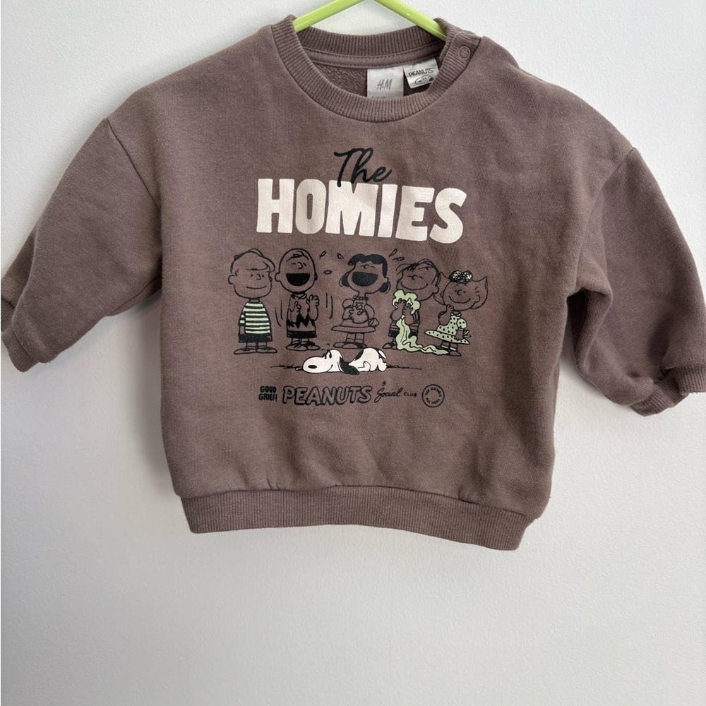 H&M Peanuts Snoopy Homies Sweatshirt 6M Baby Graphic Cozy Brown - Picture 2 of 4